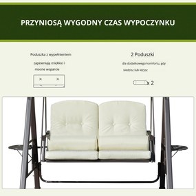Outsunny huśtawka ogrodowa 2osobowa z daszkiem przeciwsłonecznym poduszka metal poliester beżowy 162x118x173cm | Aosom PL