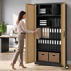 Szafa metalowa ze schowkiem antracytowa/orzech, 900x1850x450 mm: TOMASZ Eco Design