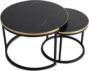 Zestaw Stolików Kawowych ARON 70 cm/50 cm Czarny Marmur Glamour
