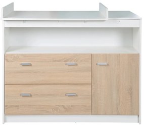 Biała/naturalna niska komoda dziecięca w dekorze dębu z przewijakiem 117x98 cm Gabriella – Roba