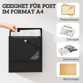 HOMCOM Skrzynka Pocztowa z Okienkiem, Montaż Ścienny, Zamykana, Odporna na Rdzę i Warunki Pogodowe, Szara