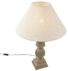 Rustykalna lampa stołowa z abażurem z lnu beżowym 50 cm - Hyssop Rustykalny / Vintage Oswietlenie wewnetrzne