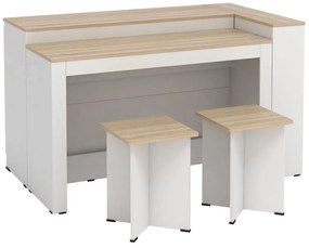 Zestaw wyspa kuchenna + 2 stołki barowe - Biały i Naturalny jasny - NUSICE
