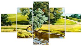 Obraz - rzeka między łąkami, obraz olejny (125x70 cm)