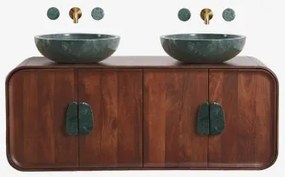 Zestaw Podwójnej Wiszącej Szafki Łazienkowej 130x45 Cm Z Drewna Mango I Naturalnego Kamienia Kivalina Bezlusterkowiec & Zielony Marmur Udaipur – Ciemn