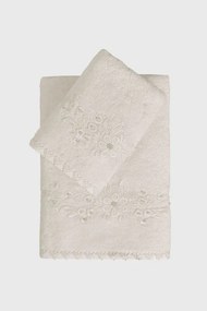 Ręcznik PERLA 50x100cm z koronką Śmietankowy