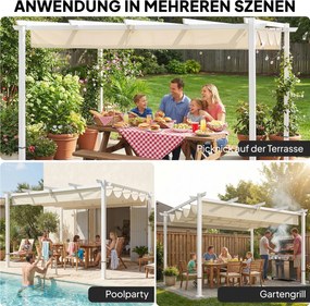 Outsunny Pergola 3 x 4 m z przesuwanym dachem, magnetycznymi zamknięciami, UV30+, kolor beżowy | Aosom PL