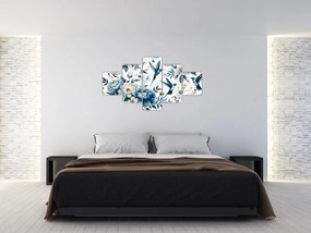 Obraz - Kolibry z kwiatami (125x70 cm)