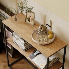 Konsola stolik boczny jasny brąz półka prostokątna do przedpokoju wysoka