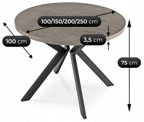 Stół Okrągły Rozkładany LUKAS 100-250 cm Beton Nowoczesny Loft