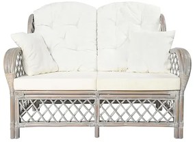 2-osobowa szara sofa rattanowa z lnianą tapicerką T1-E67