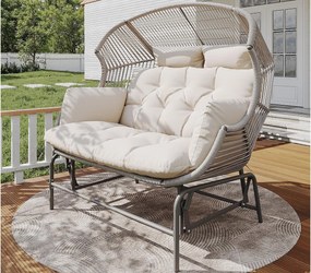 Podwójny fotel bujany ogrodowy 145x85x143cm - Fotel bujany - Rattan PE + żelazo + wodoodporna tkanina - szary