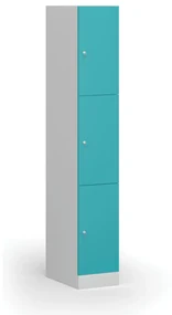 Szafka skrytkowa, 3 schowki, 1850 x 300 x 500 mm, zamek cylindryczny, drzwi zielone