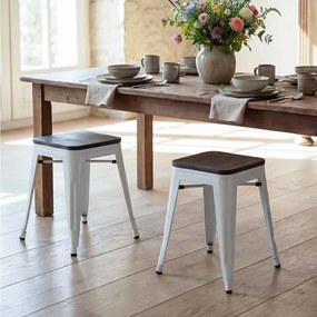 Taboret MCW-A73 (zestaw 2 szt.) Drewniane siedzisko,  biały