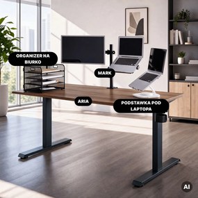 Biurko elektryczne z regulacją wysokości ergonomiczne antracytowe/orzech,1600x800 mm: ARIA