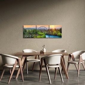 Obraz - Leśny krajobraz górski (z zegarem) (90x30 cm)