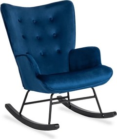 Fotel Bujany na Biegunach Uszak Wypoczynkowy ELIS Granatowy Welurowy Nowoczesny