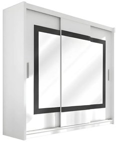 Szafa z 3 drzwi przesuwnymi - Z lustrem - Dł. 250 cm - Kolor: Biały - AUTLAN