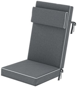 Outsunny Poduszka na siedzisko 120 x 47 x 9,5 cm odporna na wodę z paskami, zagłówek, UPF50+ Ciemnoszara