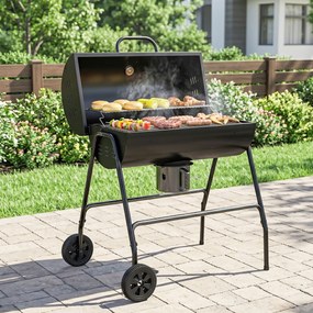 Outsunny Grill węglowy Metal BBQ z pokrywą Termometr Koła Wózek grillowy 95x71,5x102 cm Czarny