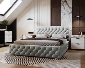 Emporius Elira łóżko tapicerowane 160x200 z pojemnikiem - tkanina velvet, glamour, pikowanie chesterfield - łóżko 160x200 jasny szary (Magic Velvet 2218)