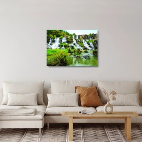 Obraz na szkle - wodospady z zielenią (70x50 cm)