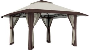 Outsunny 4 x 4 m Pawilon Ogrodowy z Siatkowymi Ścianami, Ochrona UPF50+, Regulowana Wysokość, Namiot Imprezowy, Beżowy