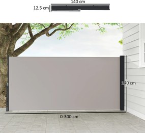 Outsunny Markiza Boczna, Rolowana, Rozsuwana, Ochrona Przeciwsłoneczna, Aluminium/Poliester, 3 x 1,4 m, Jasnoszary