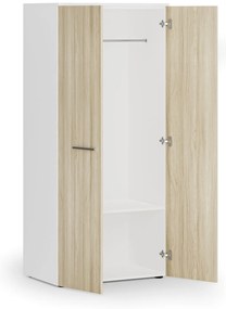 Szafa ubraniowa biurowa PRIMO WHITE, 1 półka, drążek do szafy, 800 x 500 x 1781 mm, biały/dąb naturalny