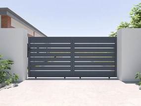 Brama elektryczna przesuwna ażurowa z antracytowego aluminium szer. 374 x wys. 165 cm - PRIMO