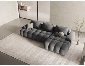 Szary aksamitny rozkładany/ze schowkiem narożnik (prawostronny/z szezlongiem) Linz – Cosmopolitan Design