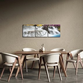 Obraz wodospadu Erawan w lesie (z zegarem) (90x30 cm)