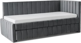 Łóżko Tapicerowane 90x200 cm VILLEMO Podwójne ze Stelażem Rozkładane Młodzieżowe Szare