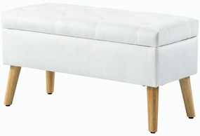 HOMCOM Tapicerowana ławka z miejscem do przechowywania, obicie w aksamitnym wykończeniu, nogi z drewna, do salonu, sypialni, przedpokoju, 80 x 35 x 40 cm, Biały