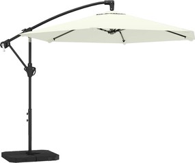 Outsunny Parasol ogrodowy Ø300 cm z mechanizmem blokującym, korbą, podstawą i wagami, kremowy | Aosom PL