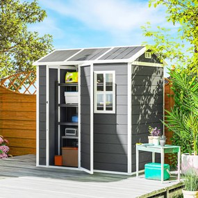 Outsunny Domek ogrodowy, Schowek z podłogą, oknem, zamkiem, z żywicy polipropylenowej, odporny na warunki atmosferyczne, Szary