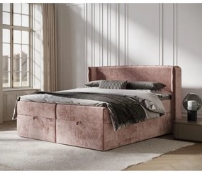 Różowe łóżko boxspring ze schowkiem 200x200 cm Passion – Maison de Rêve
