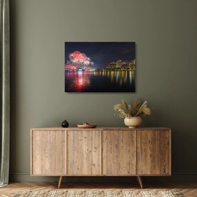 Obraz na szkle - fajerwerki w Singapurze (70x50 cm)