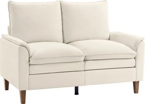 HOMCOM 146 cm dwuosobowa sofa, sofa z chenille, dwuwarstwowe tapicerowanie, poduszki sprężynowe, głębokie siedzisko, wysokie oparcie, kremowa | Aosom PL