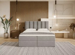 Łóżko kontynentalne Sergio boxspring z materacem bonell i pojemnikami na pościel tapicerowane