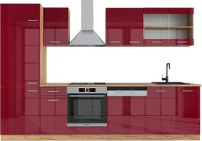 Aneks kuchenny czerwony wysoki połysk/złoty dąb 300x60x81.6 r-line
