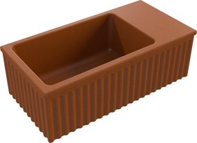 Umywalka betonowa ryflowana nablatowa / wisząca prostokątna 60 x 30 cm WELLE | różne kolory : Kolor - Ceglasty, Typ montażu - podwieszana