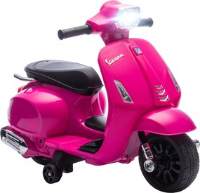 AIYAPLAY Elektryczny Motocykl Dziecięcy Vespa 6V z Bocznymi Kółkami, Reflektorami i Klaksonem, Różowy, 71 x 37 x 52 cm, Dla Dzieci 2-6 Lat | Aosom PL