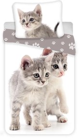 Biało-szara bawełniana pościel dziecięca jednoosobowa 140x200 cm Kitten "Grey" – Jerry Fabrics