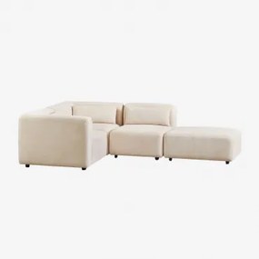 Sofa Modułowy Narożny 3-częściowy Z Pufem Fogler Len Aksamit Beż Lniany - Sklum