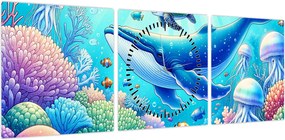 Obraz – Podwodny świat (z zegarem) (90x30 cm)