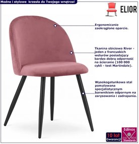 Metalowe ciemnoróżowe tapicerowane krzesło welurem P9-E06