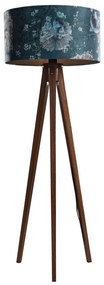 Lampa podłogowa z drewna orzechowego z aksamitnym abażurem z motywem ryb 50 cm - Tripod Classic klasyczny/Antyczny Oswietlenie wewnetrzne