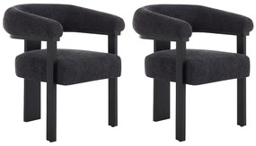 Zestaw 2 krzeseł z podłokietnikami z bukli i drewna kauczukowego - Czarny - LIVELIA marki Pascal Morabito