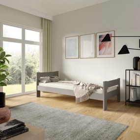 Szare łóżko OSCARO 90x200 cm dziecięce Drewno sosnowe Młodzieżowe Wytrzymałe